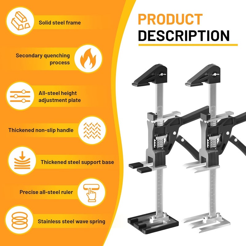 RuoFeng Labor Saving Arm Jack 2 Pack, 15 in Furniture Lifter Tool, Multifunctional Height Adjustment Furniture Lifter Jacks for Installing Cabinets, Door Panel, Windows, Raised by 9 in, Load 440Lb - Image 2